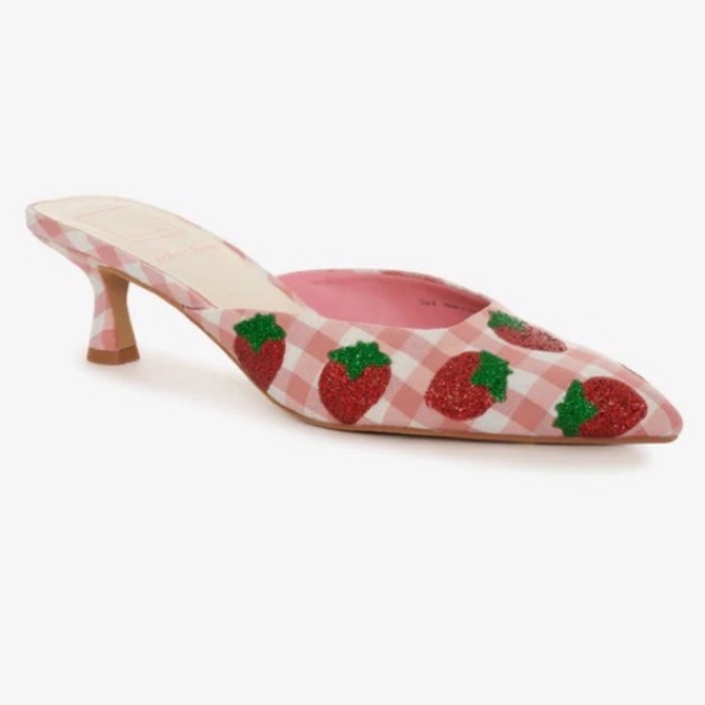 DOLCE VIDA X FOR LOVE AND LEMONS Strawberry Gingham Kitten Heels “LILOU”sz9 RARE
